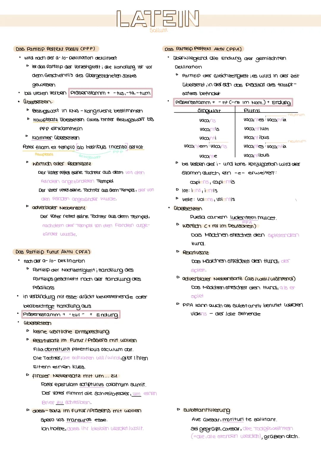 # LATEIN
Sallust
Das Partizip Perfekt Passiv (PPP)
* wird nach der a-lo-Deklination dekliniert
* ist das Partizip der Vorzeitigkeit; d