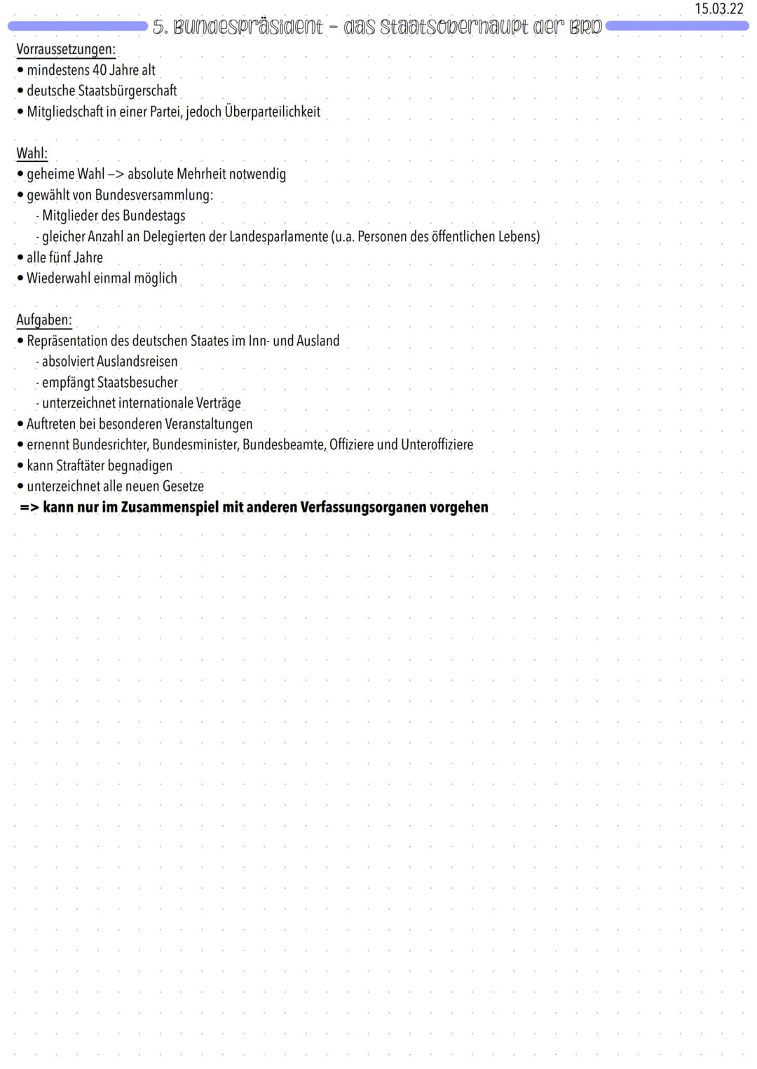 11.04.22
# Politische Institutionen der BDR
## 1. Der Bundestag - Handeln nach dem crundgesetz
Aufgaben:
- Gesetzgebung
- Wahl des Bundeska
