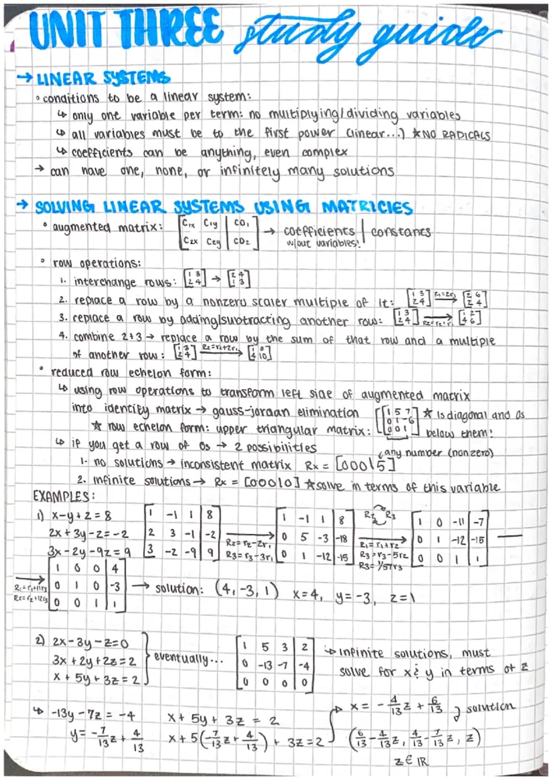 # unit THREE study guide
→MATRIX BASICS
• dimensions: rows x columns
• ποτατίοη: Α=
$ \begin{bmatrix} a_{11} & a_{12} & a_{13} \\ a_{21}