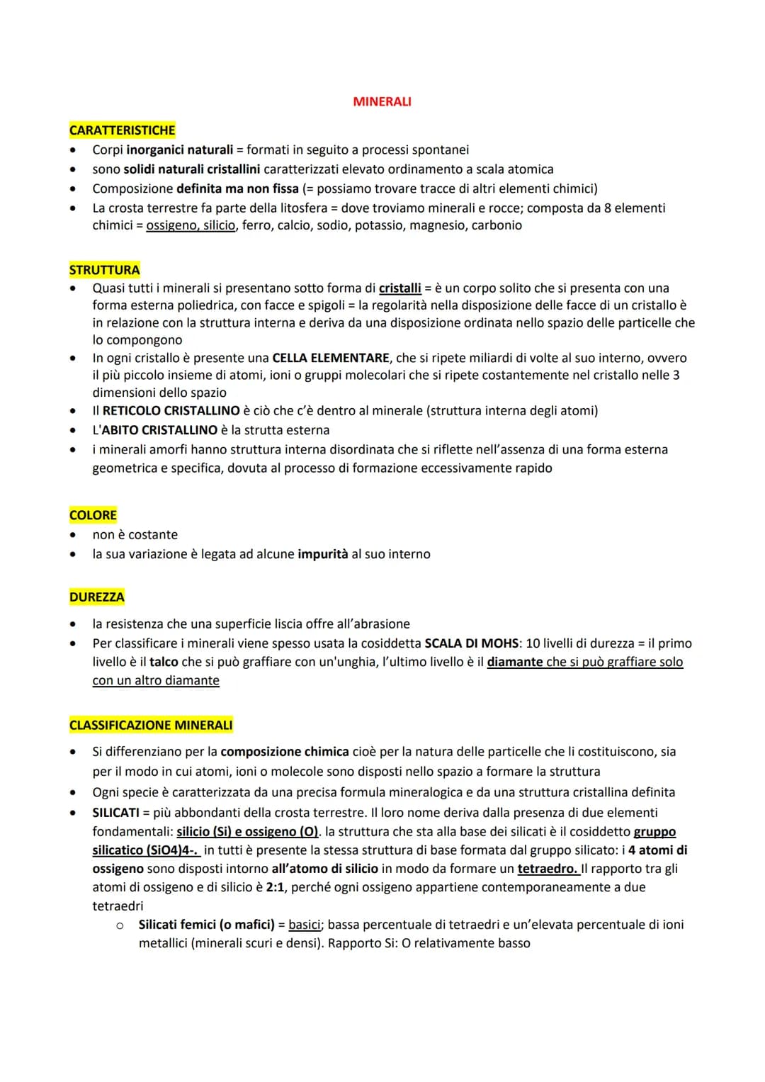 # MINERALI
CARATTERISTICHE
- Corpi inorganici naturali = formati in seguito a processi spontanei
- sono solidi naturali cristallini caratt