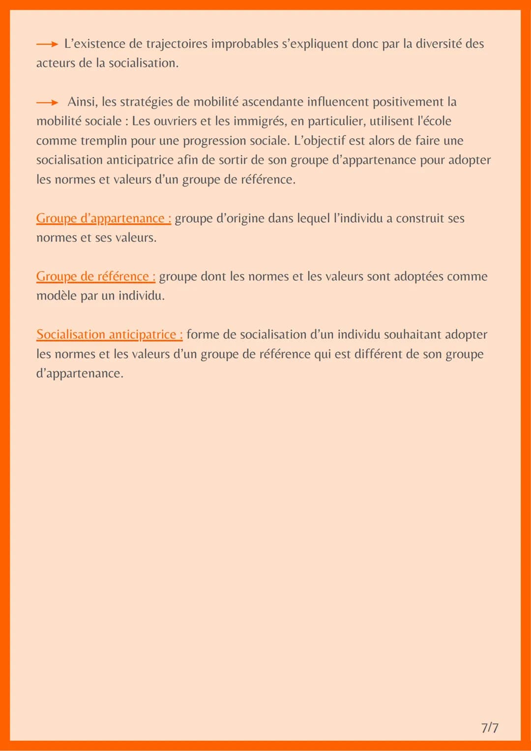 # MOBILITÉ SOCIALE
= passage d'individus ou de groupes d'individus d'une catégorie
sociale à une autre.
Pour étudier des phénomènes sociol
