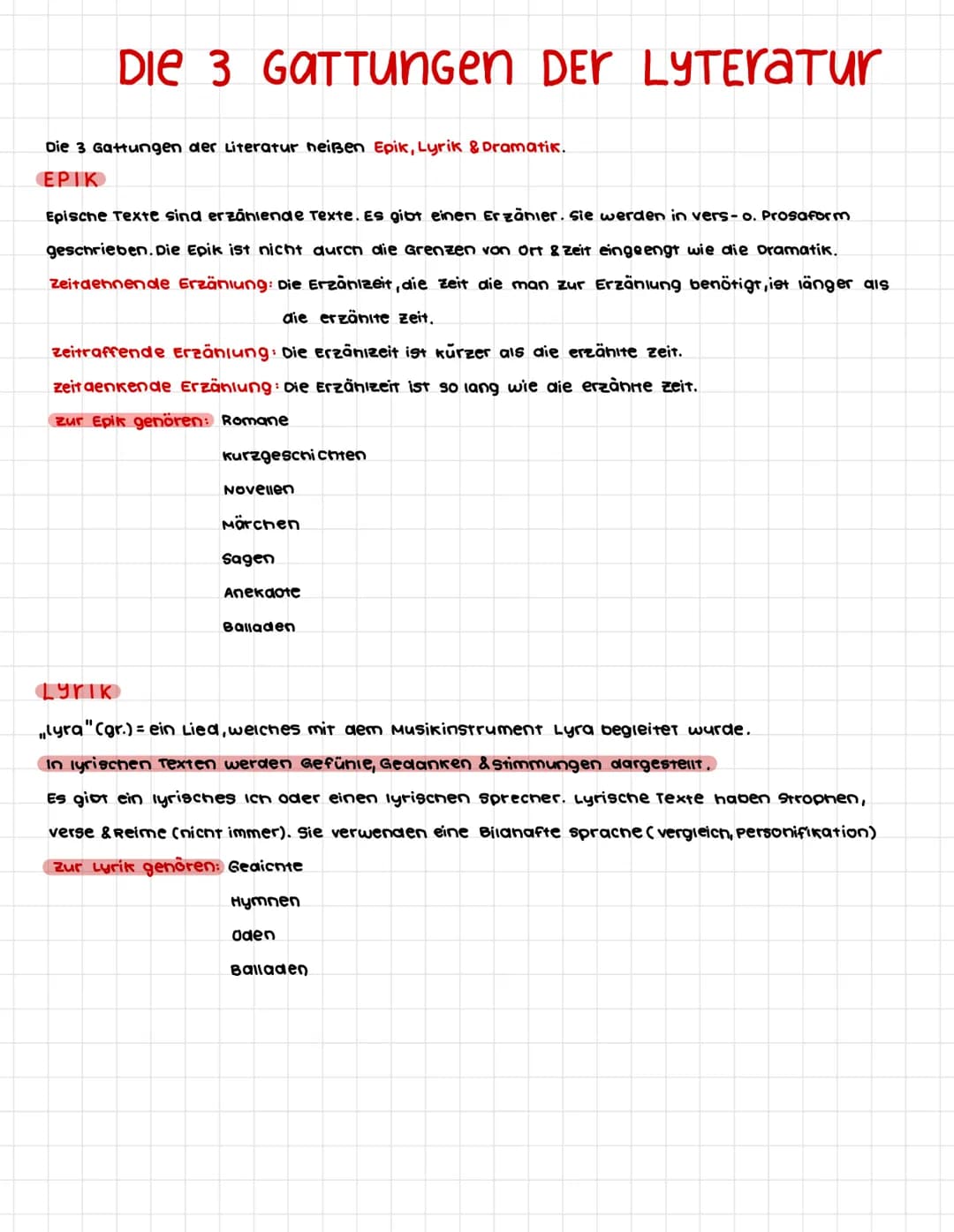 # Die 3 Gattungen der LYTEratur
Die 3 Gattungen der Literatur heißen Epik, Lyrik & Dramatik.
EPIK
Epische Texte sind erzäniende Texte. Es