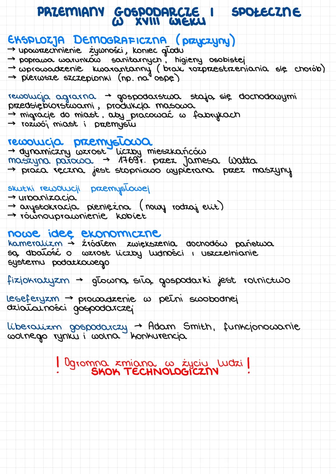 # PRZEMIANY GOSPODARCZE I SPOŁECZNE
W XVIII WIEKU
EKSPLOZJA DEMOGRAFICZNA (przyczyny)
- → upowrzechnienie żywności, koniec głodu
- → popraw