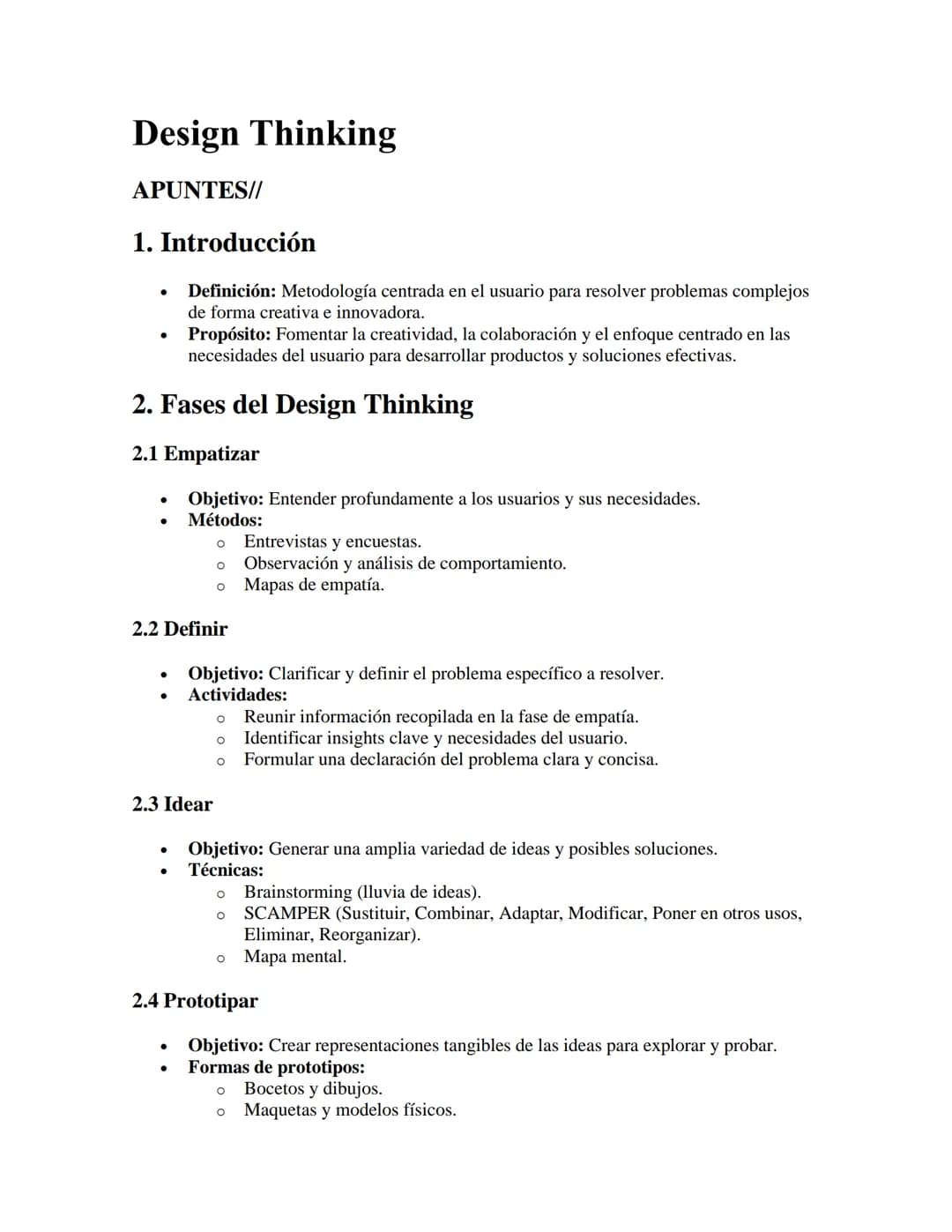 # Design Thinking
APUNTES//
1. Introducción
* Definición: Metodología centrada en el usuario para resolver problemas complejos
de forma