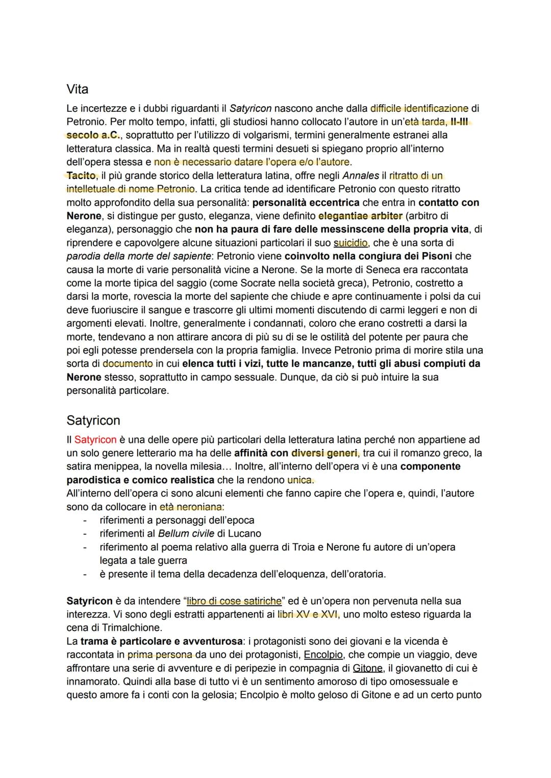 # Vita
Le incertezze e i dubbi riguardanti il Satyricon nascono anche dalla difficile identificazione di
Petronio. Per molto tempo, infatti