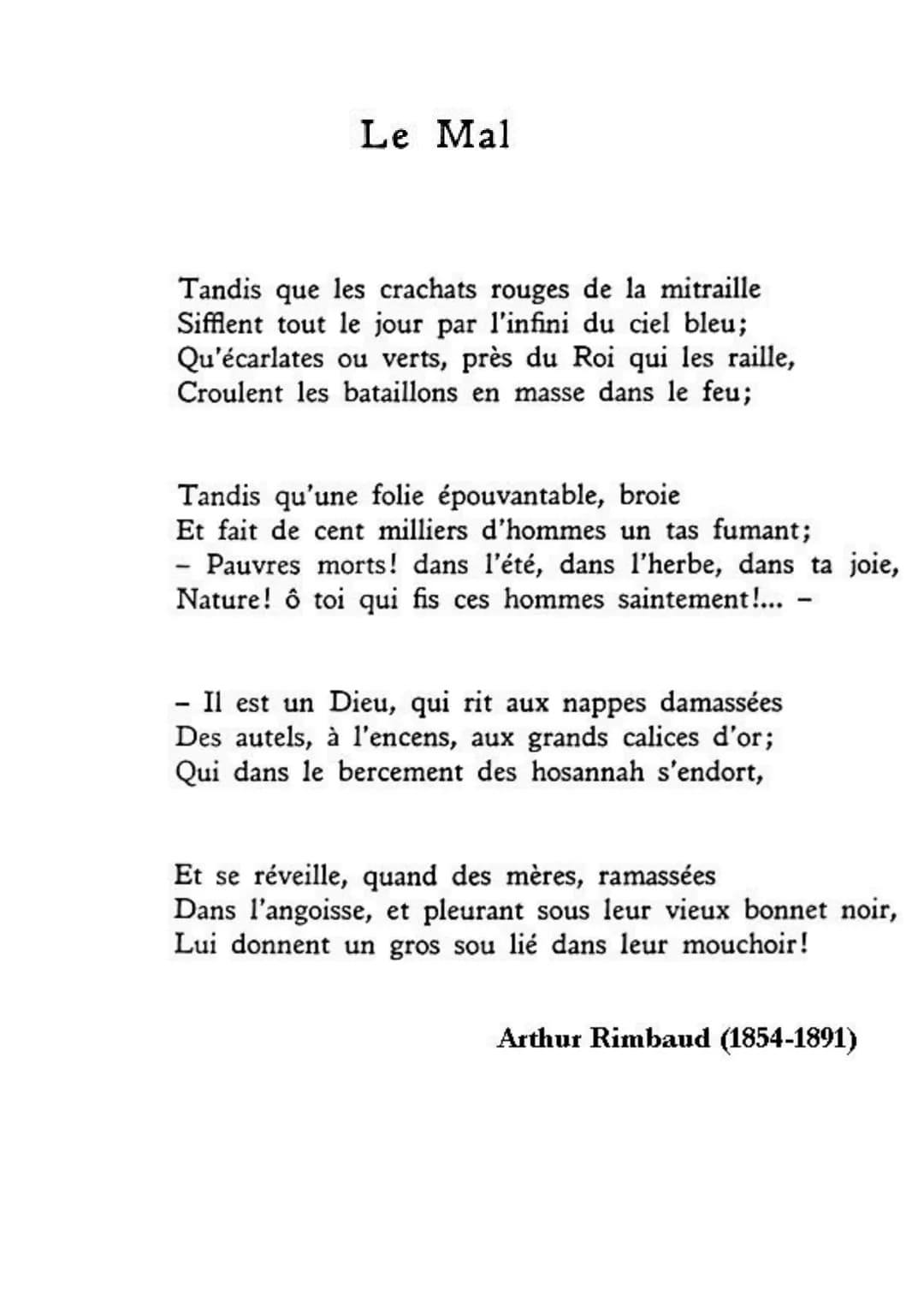 Le Mal
Une
dénonciation
de la Guerre
et de
l'absurdité du
pouvoir
-A
-B
-C
Tandis que les crachats rouges de la mitraille
Sifflent tout le