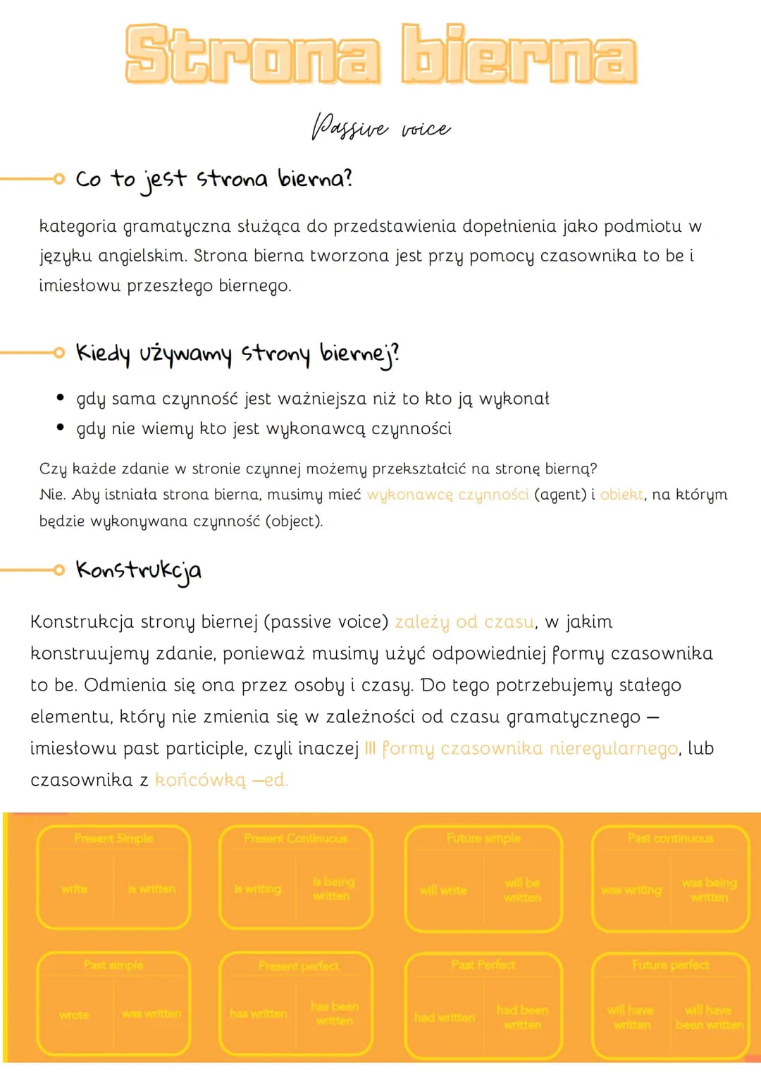 # Strona bierna
*Passive voice*
- Co to jest strona bierna?
kategoria gramatyczna służąca do przedstawienia dopełnienia jako podmiotu w
j