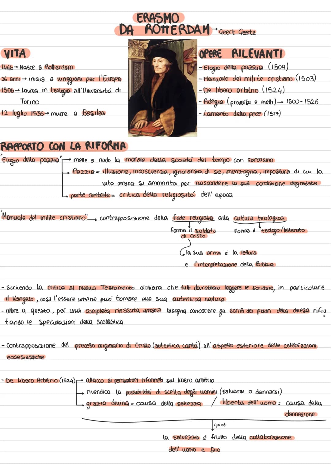 # VITA
1466 Nasce a Rotterdam
26 anni inizia a maggiare per l'Europa
1506 Laurea in teologia all'Universitá di
Torino
12 luglio 1536 muore a