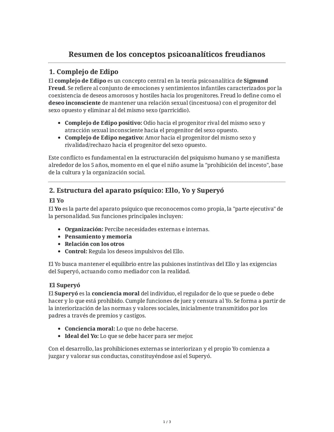 Resumen de los conceptos psicoanalíticos freudianos
1. Complejo de Edipo
El complejo de Edipo es un concepto central en la teoría psicoanalí