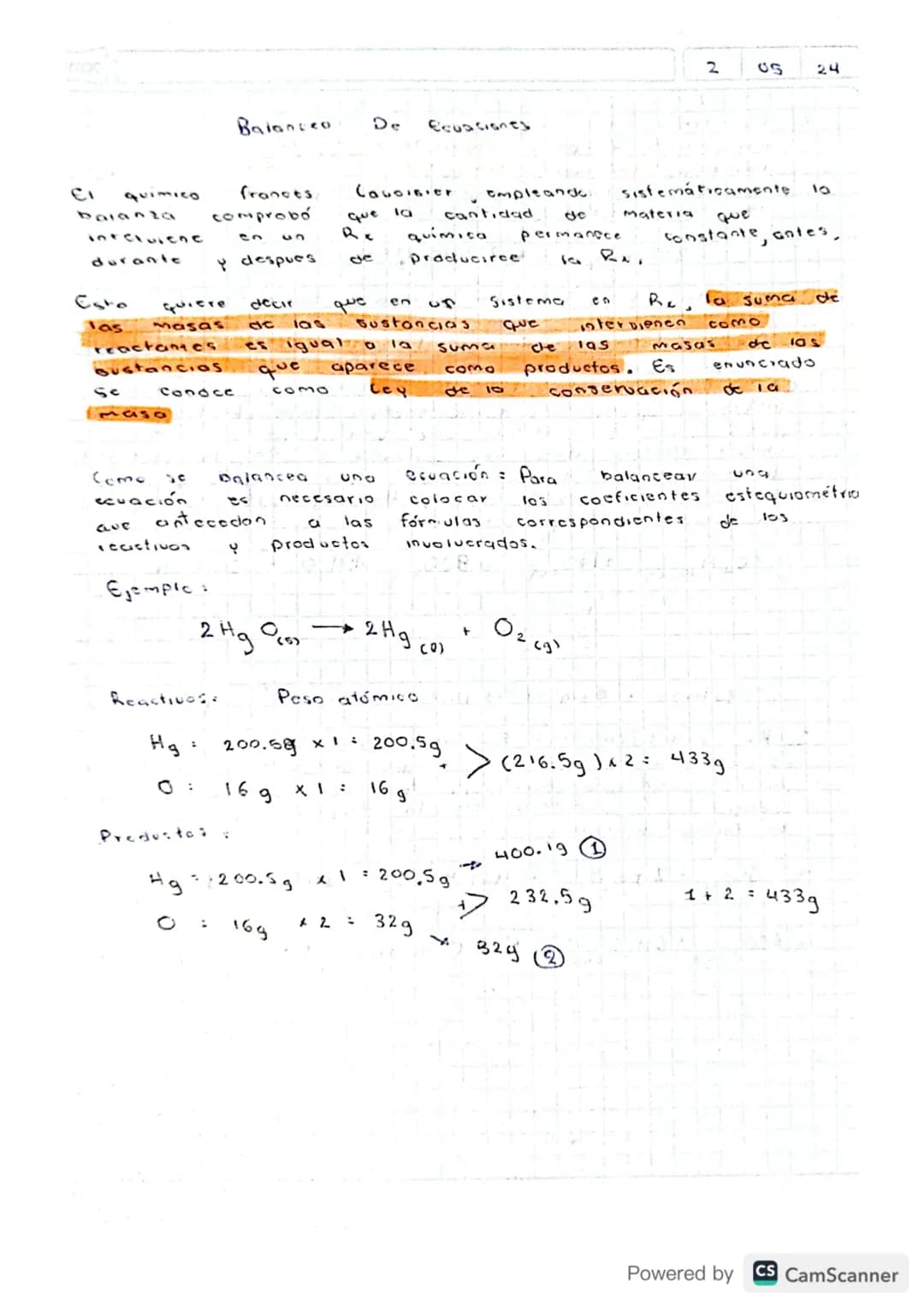 Balancea De Ecuaciones
2 OS 24
Ci QUIMICO frances Cavoisier empleande sistemáticamente 10
balanza comprobó que la cantidad de Materia que