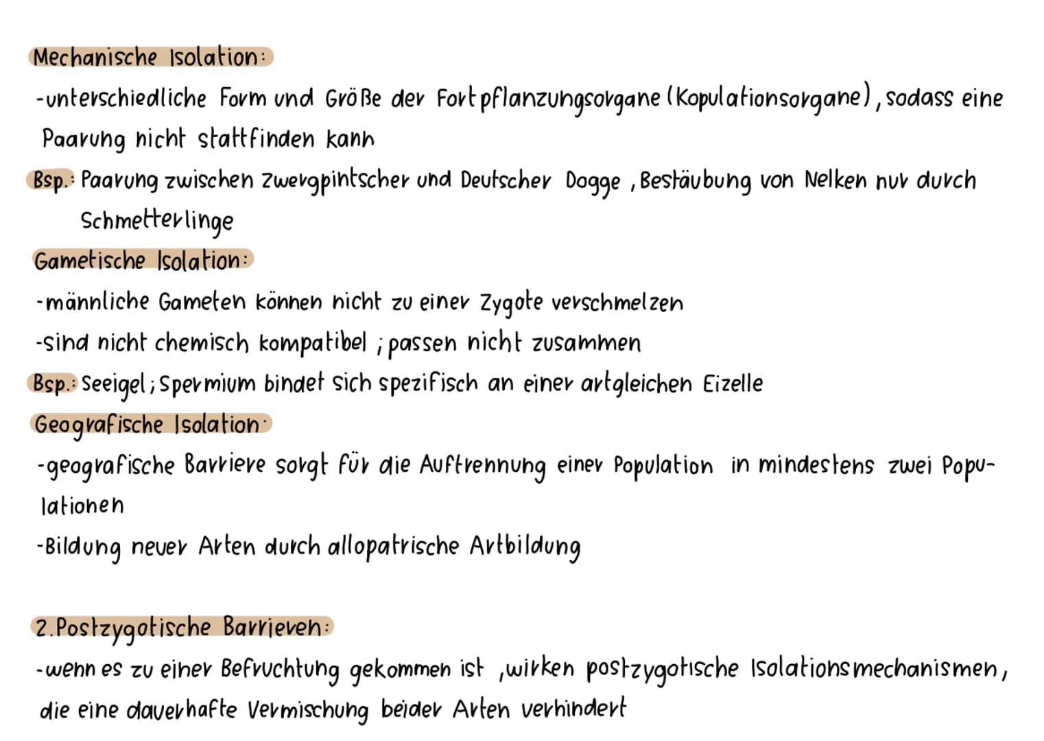 # Reproduktive Isolation
- wesentliche Schritt zur Artneubildung ist dann erreicht, wenn sich Individuen zweier Popula-
tionen nicht mehr