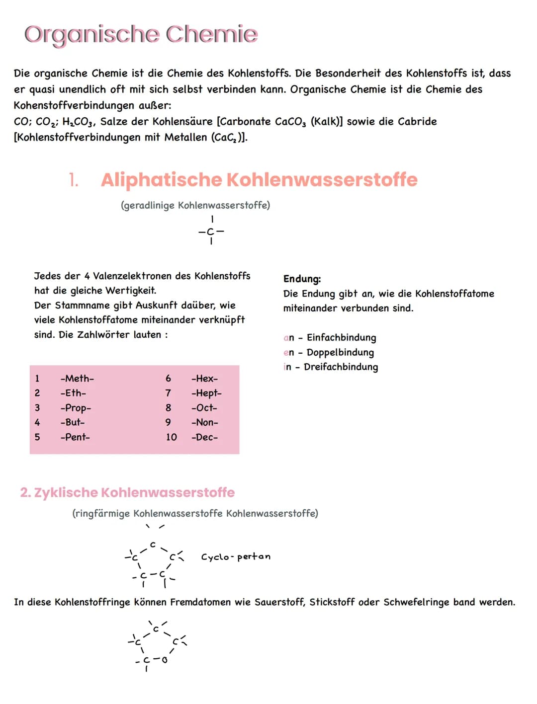 # Organische Chemie
Die organische Chemie ist die Chemie des Kohlenstoffs. Die Besonderheit des Kohlenstoffs ist, dass
er quasi unendlich o