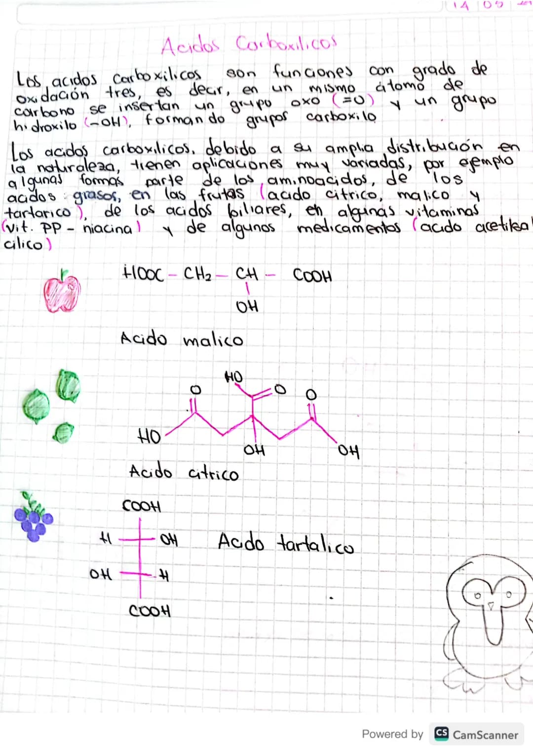 14 09
# Acidos Carboxilicos
Los, acidos Carboxilicos son funciones con grado de
Oxidación tres, es dear, en un mismo atomo de
carbono se ins