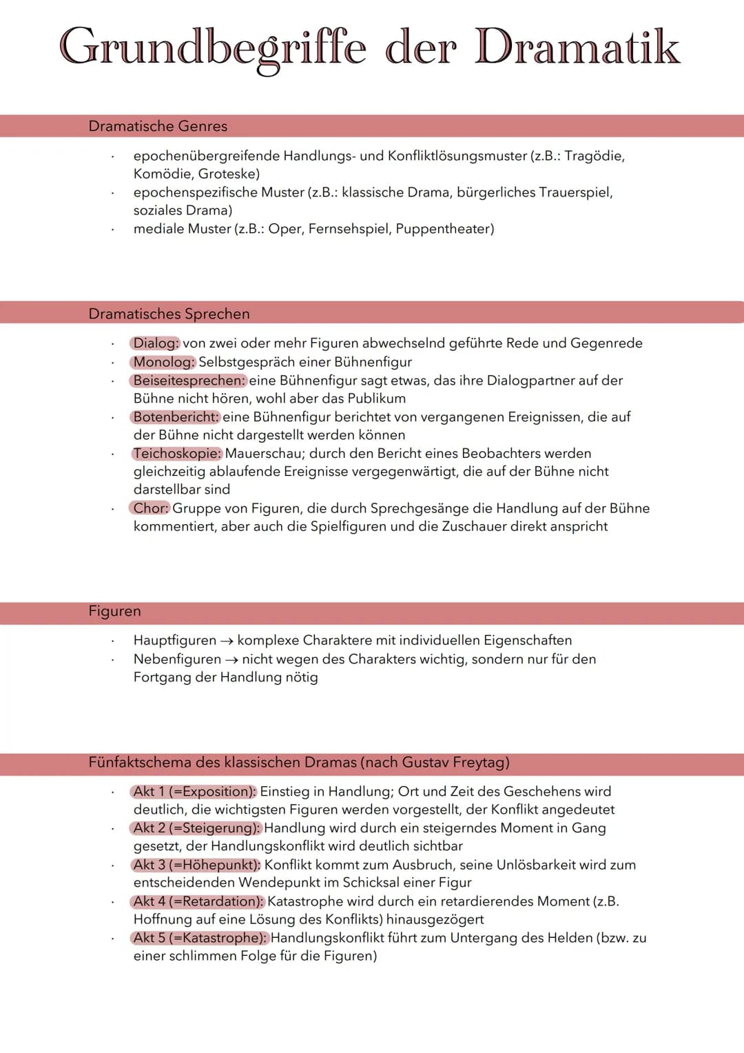 # Grundbegriffe der Dramatik
## Dramatische Genres
- epochenübergreifende Handlungs- und Konfliktlösungsmuster (z.B.: Tragödie,
Komödie, G
