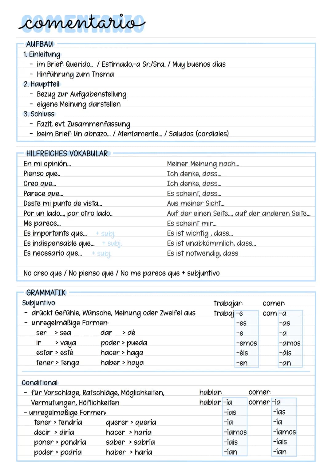 resumen
REGELN & VORBEREITUNG
- im Präsens schreiben
- eigene Worte benutzen, keine Zitate
- nur das Wichtigste, maximal 1/3 des Orginaltex