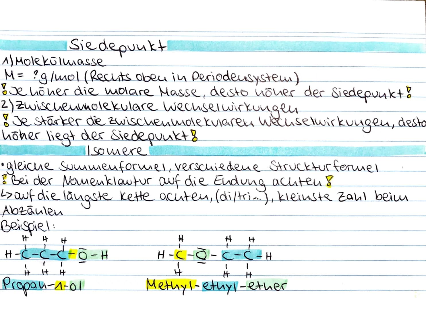 # ÜBERBLICK CHEMIEKLAUSUR
=> Koulenwasserstoffe:
Alkane, Alkene, Alkine
> organische Saverstoffverbindungen:
Alkanole, Carbonyle (Alkanale