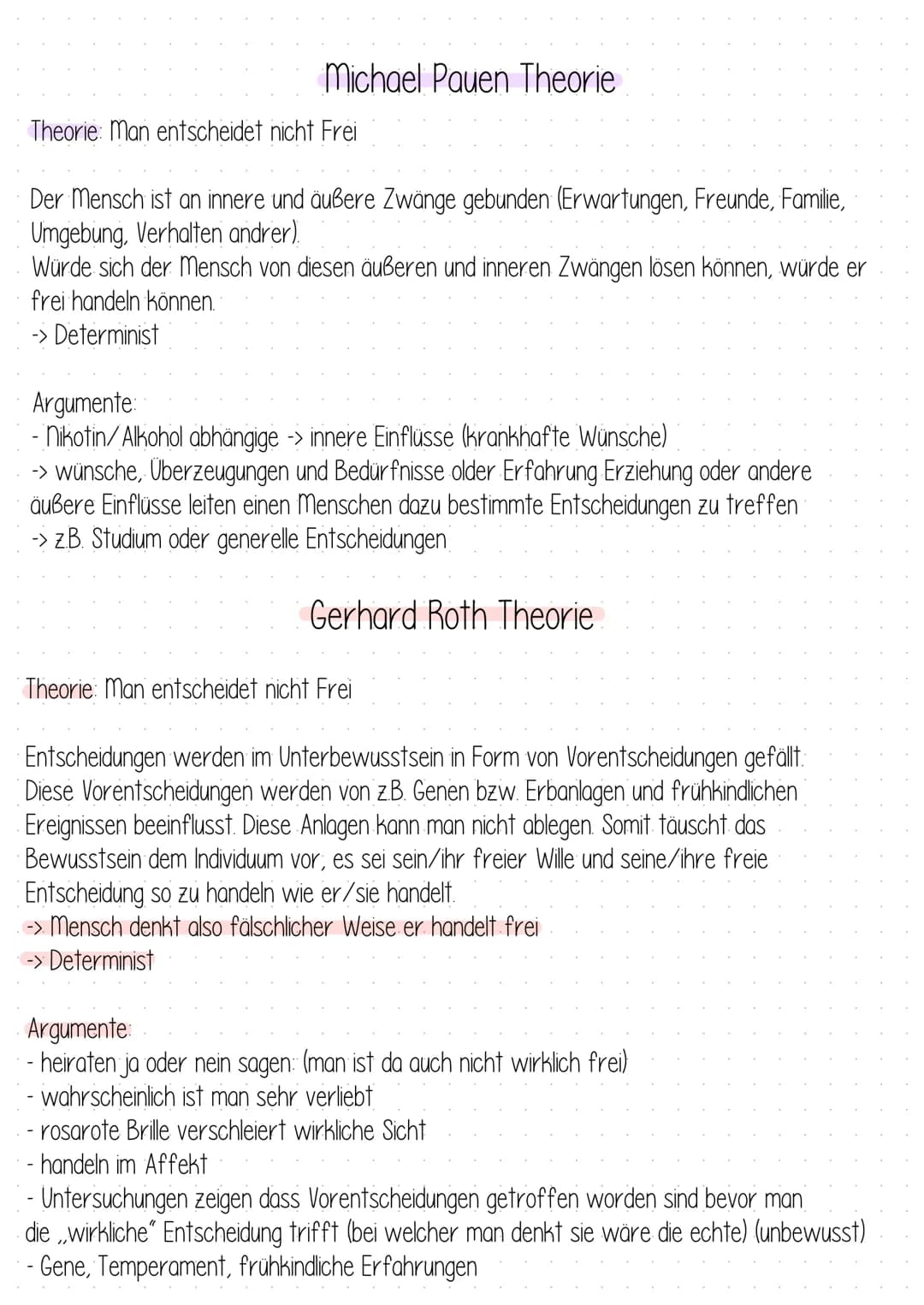 # Michael Pauen Theorie
Theorie: Man entscheidet nicht Frei
Der Mensch ist an innere und äußere Zwänge gebunden (Erwartungen, Freunde, Fam