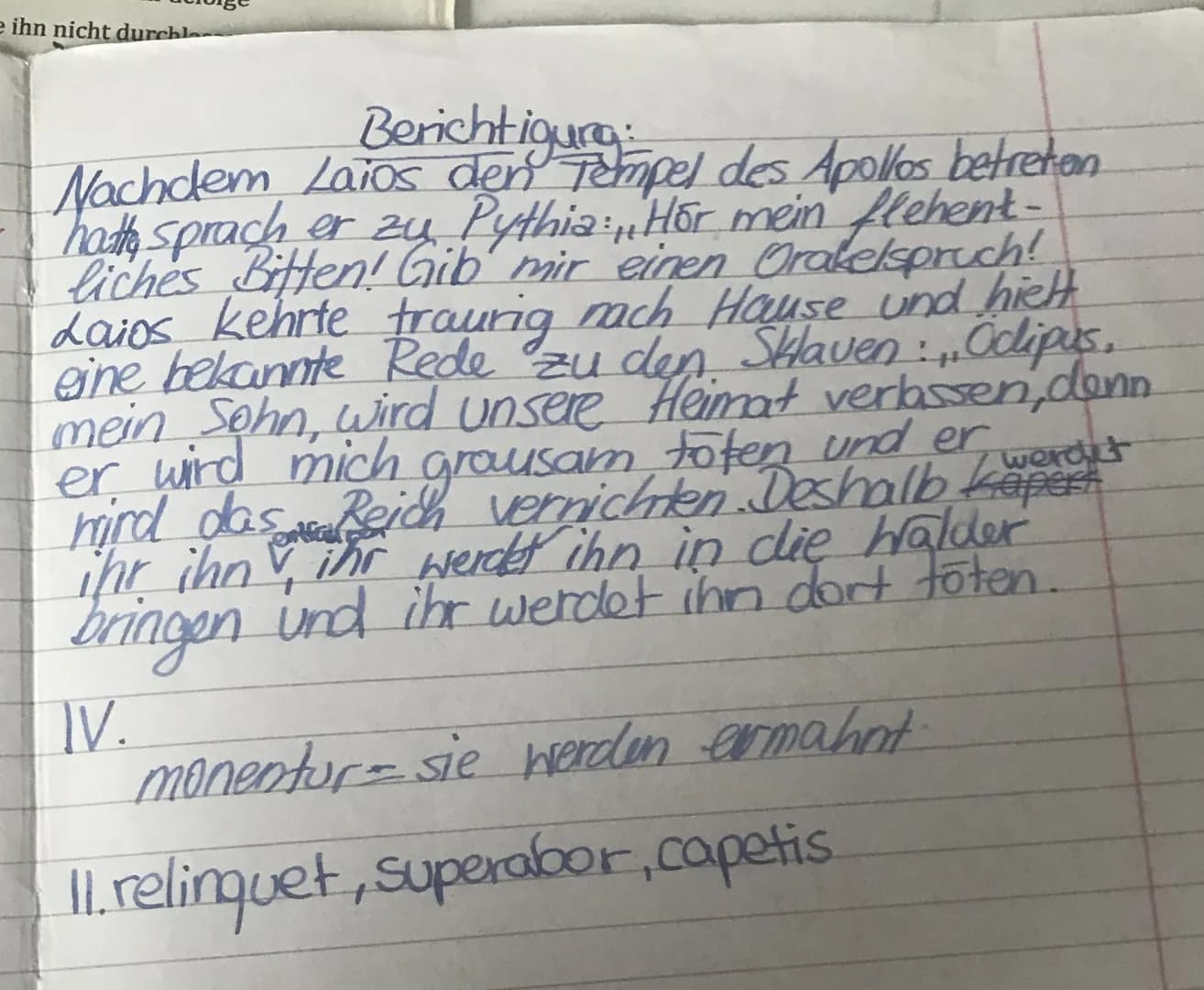 Laios, der König von Theben, suchte einst das Orakel von Delphi auf:
Postquam Laios templum Apollonis intravit, ad Pythiam dixit: „Audi
supp