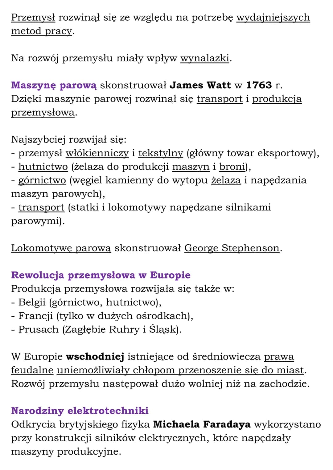 # Rewolucja przemysłowa
industrializacja - rozwój przemysłu
urbanizacja - rozrost miast
fabryka - zakład produkcyjny wykorzystujący pracę