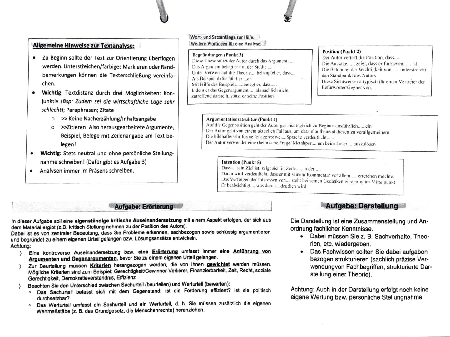 # Analyse schreib
Methodenblatt: Textanalysen & Eröterung in Sozialwissenschaften (argumentativer Text)
1. Einleitung (WAS?)
a) Textso