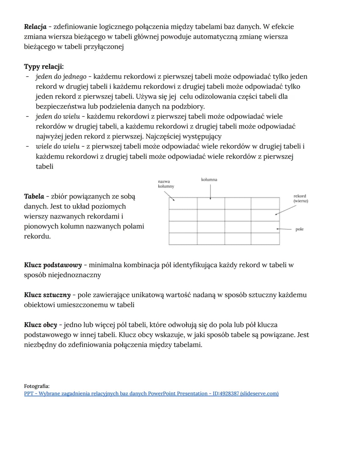 # INFORMATYKA
BAZY DANYCH
Baza danych - uporządkowany zbiór danych z określonej dziedziny tematycznej,
zorganizowany w sposób ułatwiający