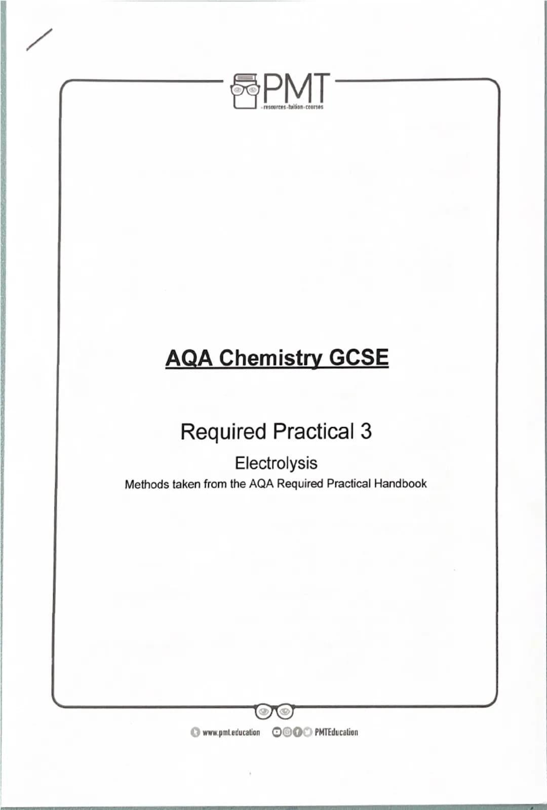 PMT
-resources-tuition-courses
AQA Chemistry GCSE
Required Practical 1
Making Salts
Methods taken from the AQA Required Practical Handbook
w
