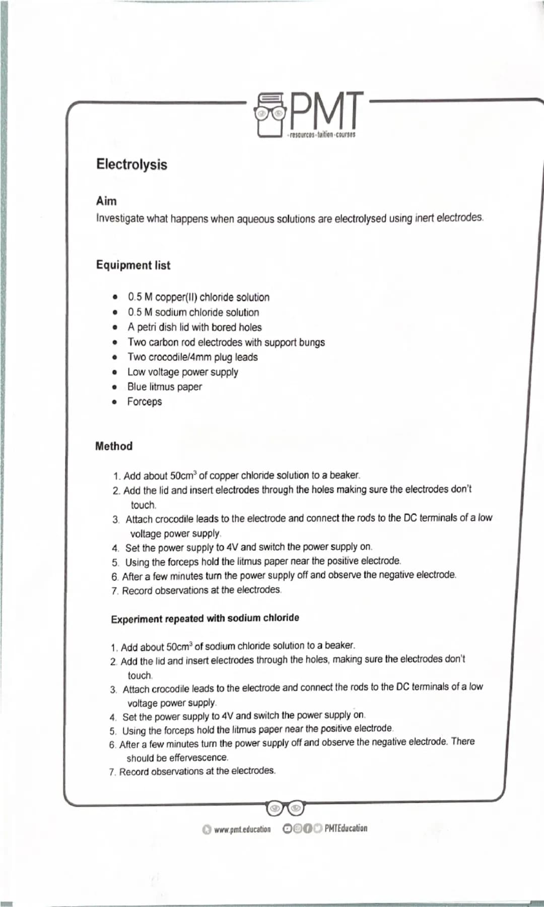 PMT
-resources-tuition-courses
AQA Chemistry GCSE
Required Practical 1
Making Salts
Methods taken from the AQA Required Practical Handbook
w