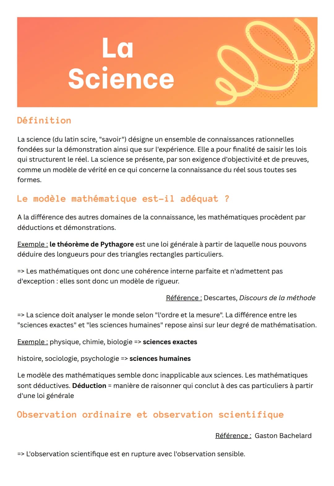 # La
# Science
Définition
La science (du latin scire, "savoir") désigne un ensemble de connaissances rationnelles
fondées sur la démonstr