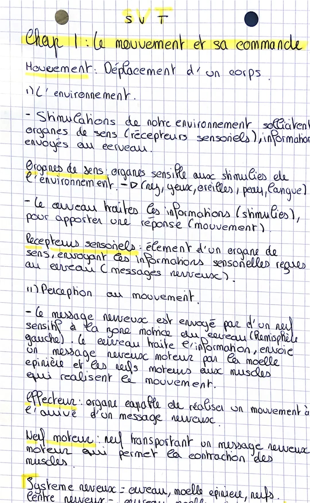 SVT
# Chap 1: le mouvement et sa commande
Hoveement: Déplacement d'un corps
1) L'environnement.
- Stimulations de notre environnement sol