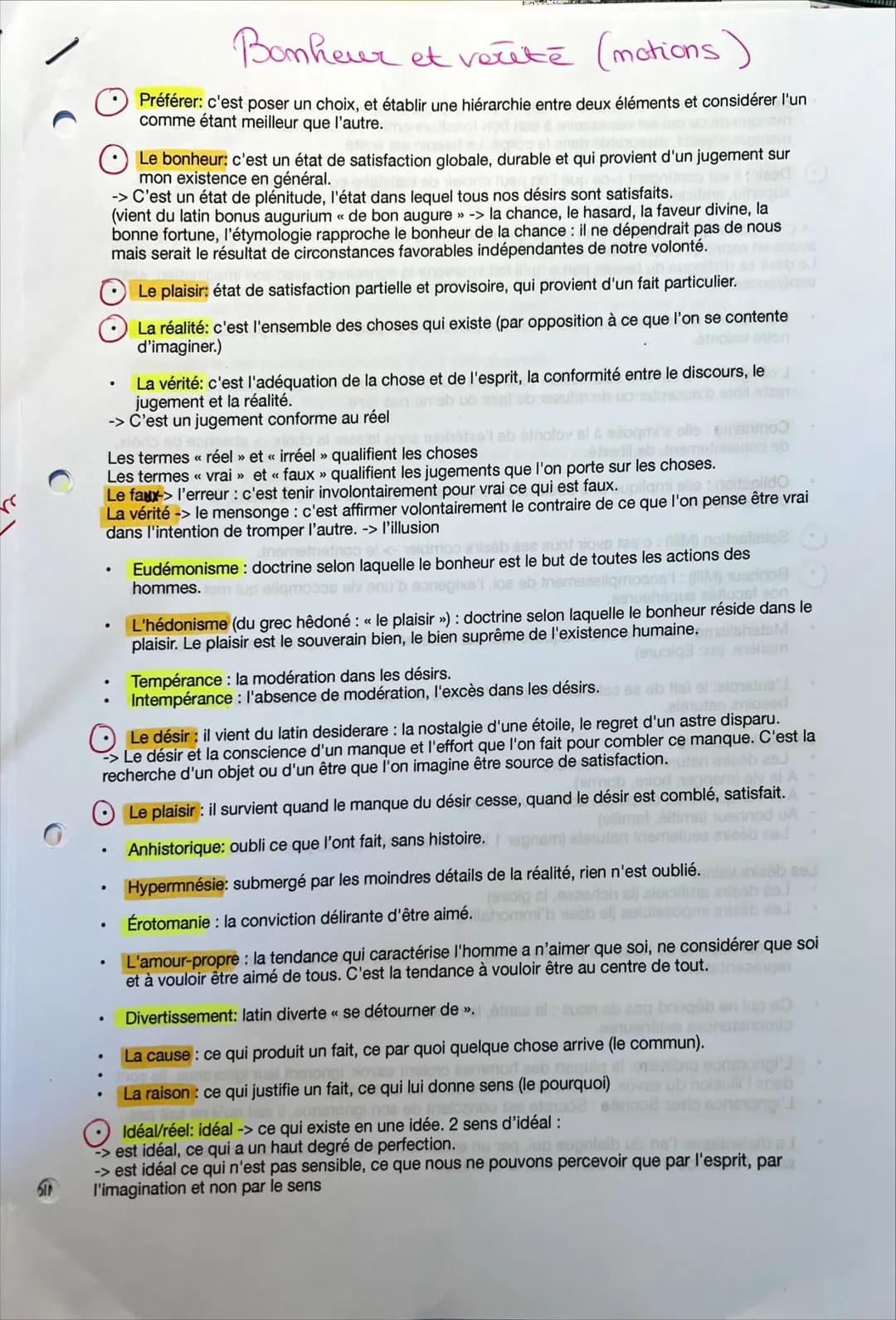 # Bonheur et verité (motions)
* Préférer: c'est poser un choix, et établir une hiérarchie entre deux éléments et considérer l'un
comme ét