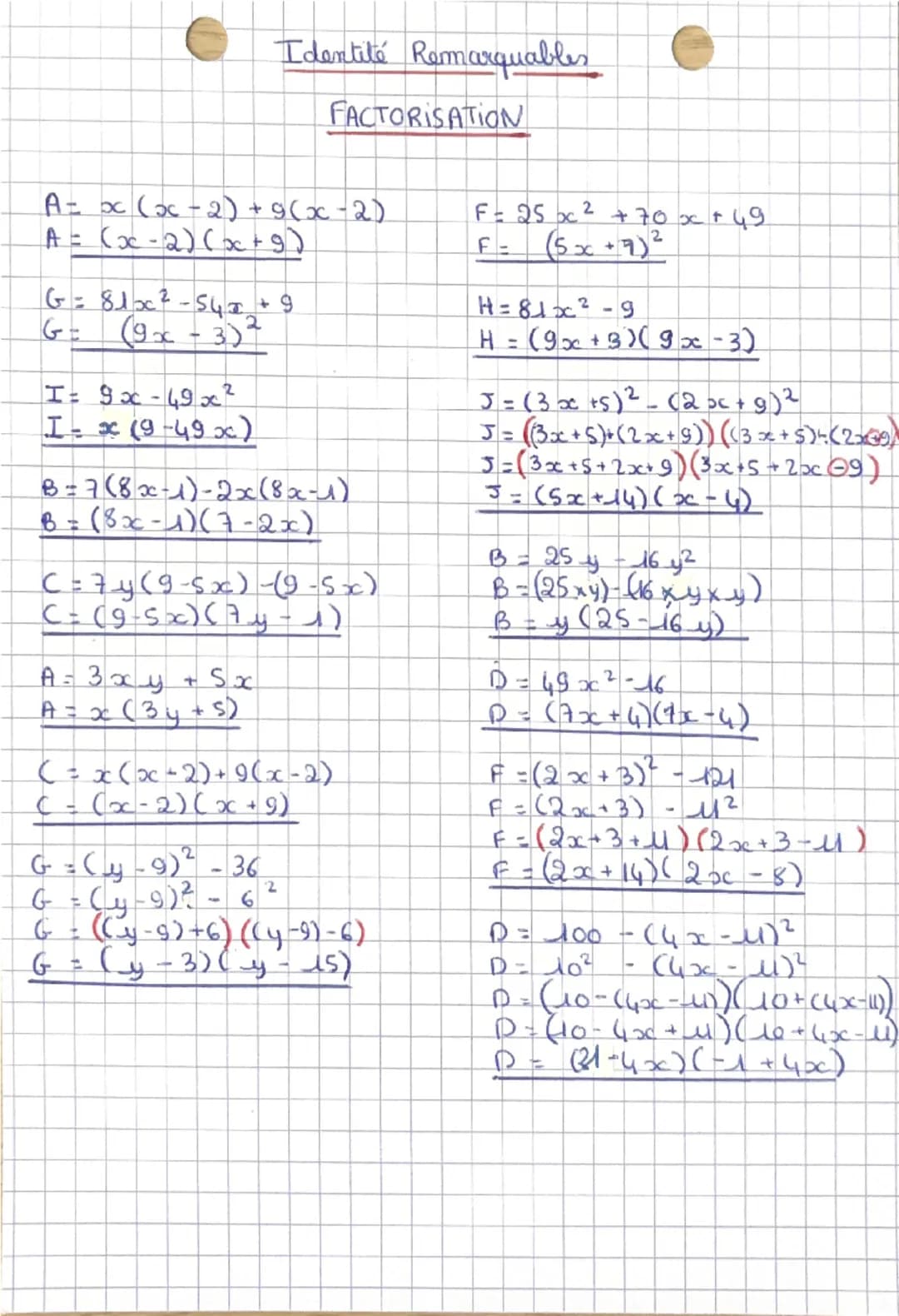 Identités Remarquables
DEVELO PPEMENT
developper
$(a + b)^2$
=
$(a-b)^2$
=
$a^2-b^2$
=
FACTORISATION
$a^2 + 2x ax b + b^2$
$a^2-2xaxb