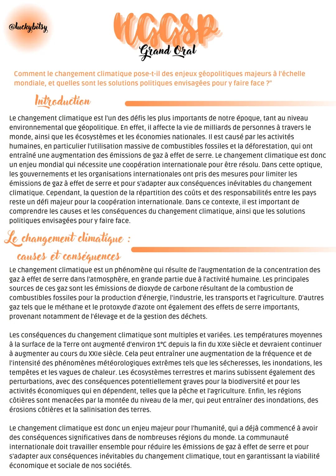 @luckybitsy
Grand Oral
Comment le changement climatique pose-t-il des enjeux géopolitiques majeurs à l'échelle
mondiale, et quelles sont l