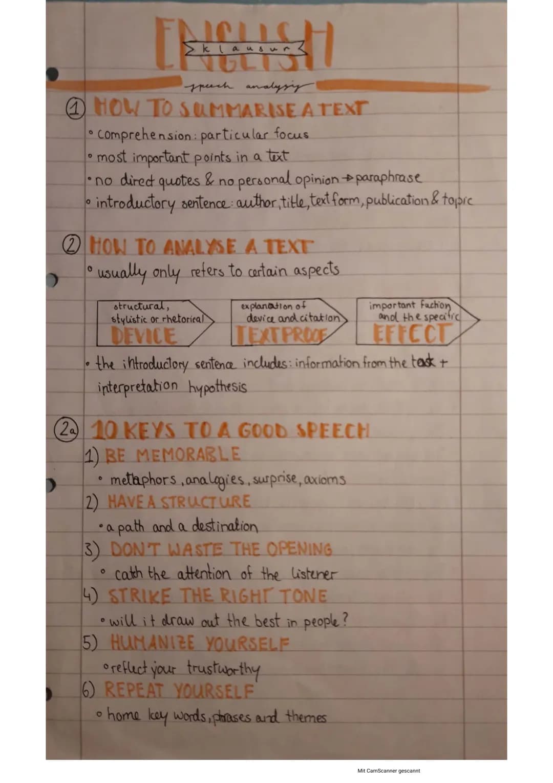 # ENGLISH
>klausur
speech analysy
1. HOW TO SUMMARISE A TEXT
* Comprehension: particular focus
* most important points in a text
* n
