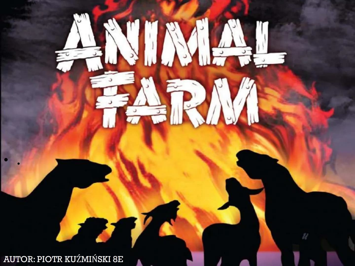 # ANIMAL
## FARM
AUTOR: PIOTR KUŹMIŃSKI 8E # GENEZA UTWORU
Pomysł napisania powieści zrodził sie w
latach 30, bezpośrednio po udziale Orwe