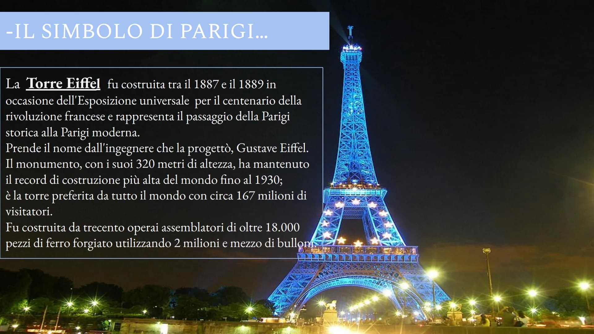 PARIGI -PARIGI, BREVE DESCRIZIONE
Parigi è la capitale e la piú grande città della Francia,
nonché uno dei centri più influenti del mondo e