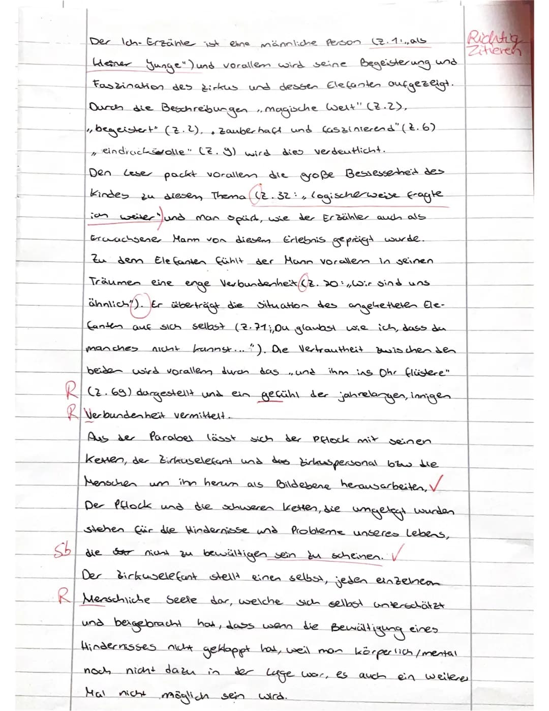 Bewertungsbogen zu Jorge Bucay's Parabel „Wie der Elefant die Freiheit fand"
Name der Schülerin:
Inhaltliche Leistung
Kriterien: Die Schü