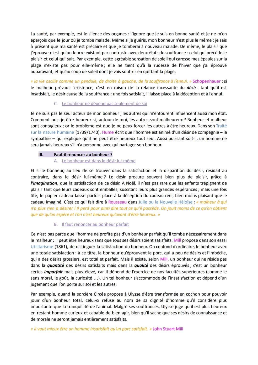 # Le Bonheur
Introduction:
Définition: un état durable de complète satisfaction, qui s'oppose au malheur et à la souffrance
- Durable: le
