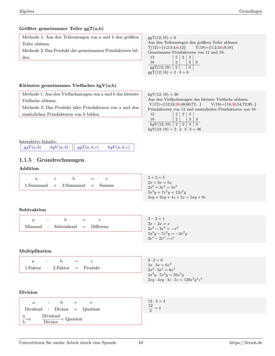 # Formelsammlung Mathematik
http://www.fersch.de
Klemens Fersch
1. Juli 2020
Inhaltsverzeichnis
1 Algebra
1.1 Grundlagen
1.1.1 Mengen