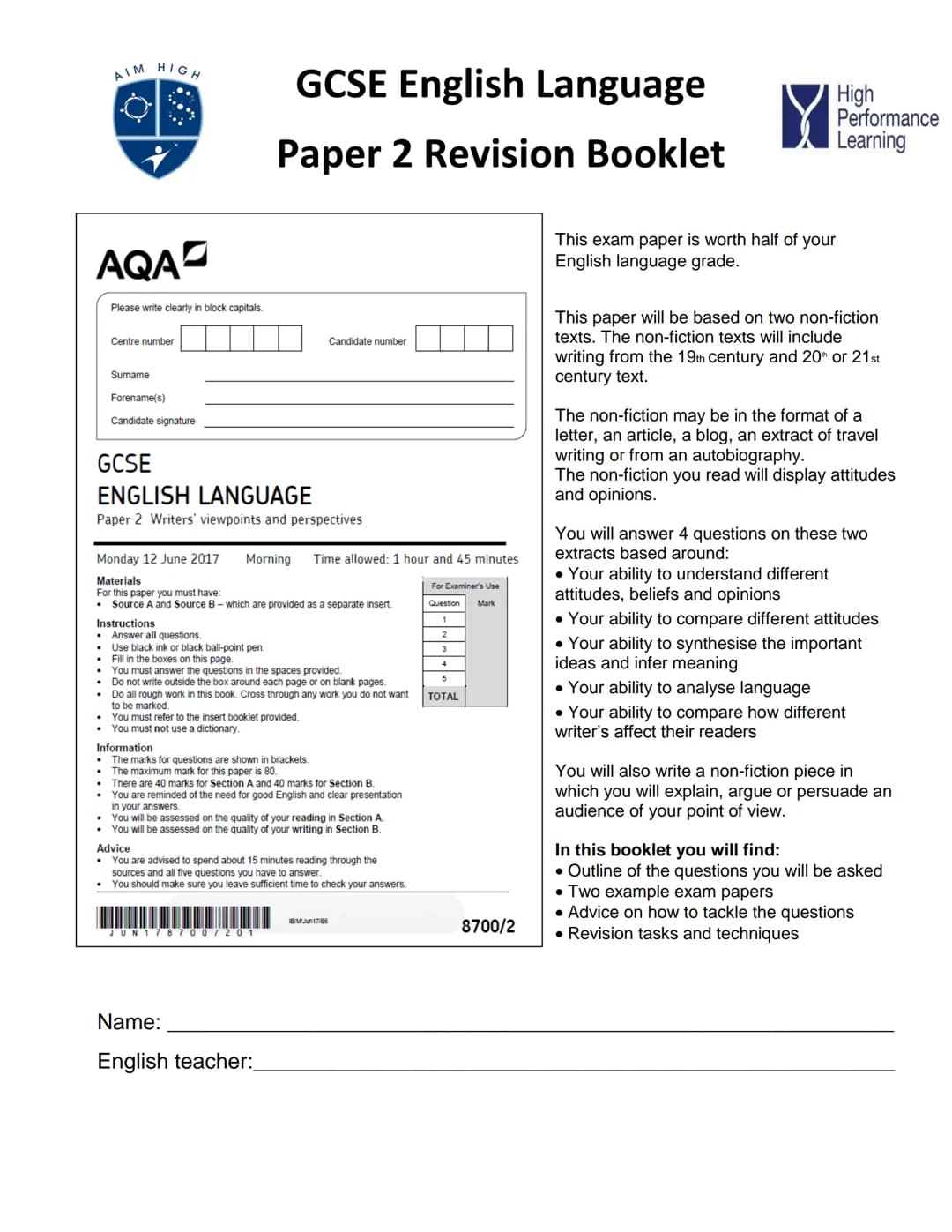How to use this booklet
1. Read the sources and example questions on the theme of ghosts. Have a go at each of
the questions in timed condi
