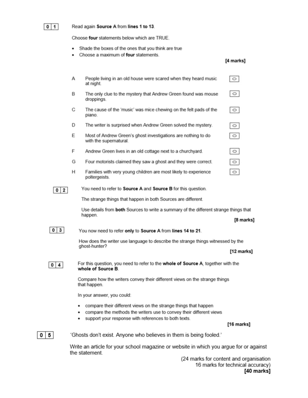 How to use this booklet
1. Read the sources and example questions on the theme of ghosts. Have a go at each of
the questions in timed condi