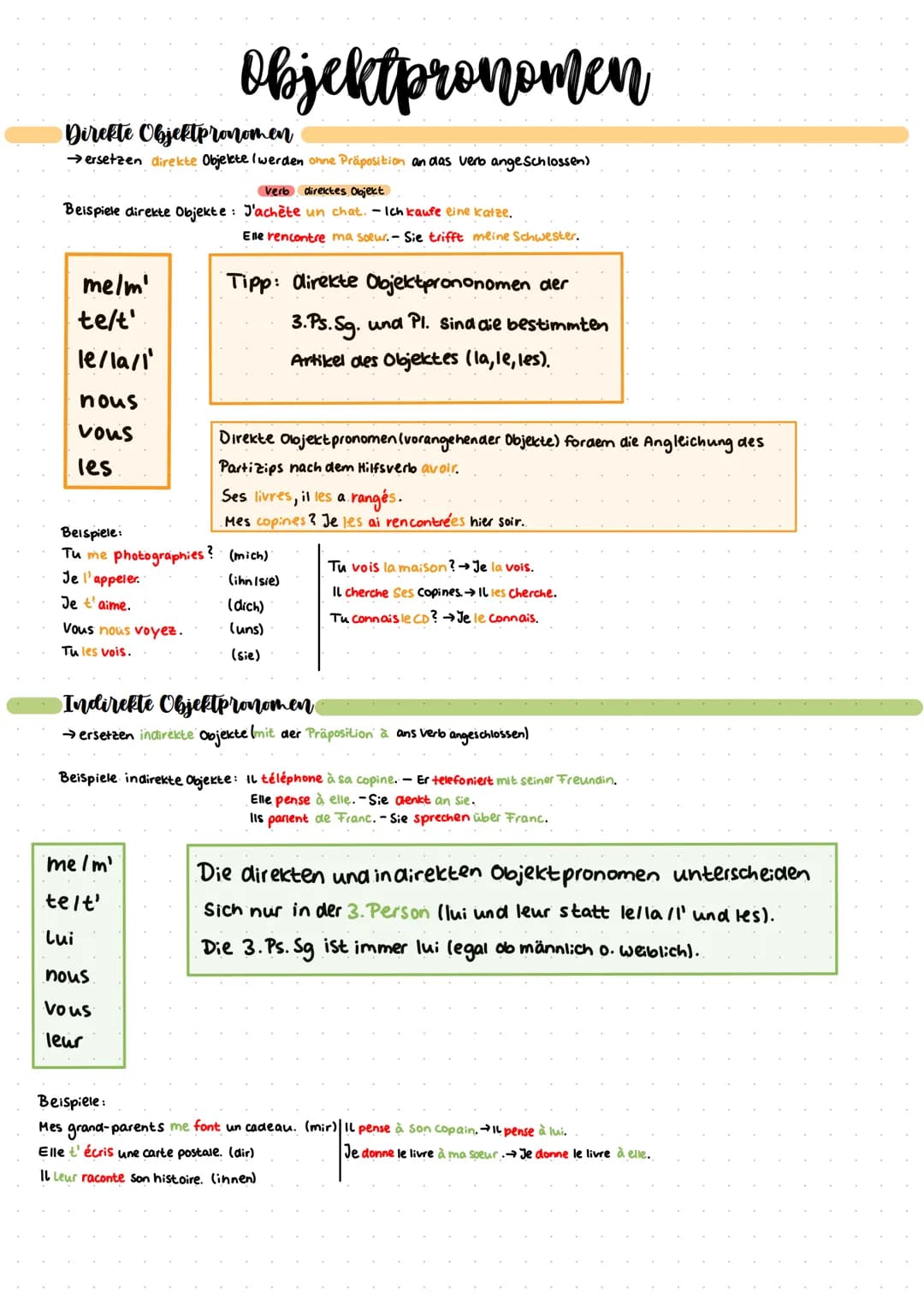 # Objektpronomen
Direkte Objektpronomen
→ersetzen direkte Objekte I werden ohne Präposition an das verb angeschlossen)
Verb direktes Obje