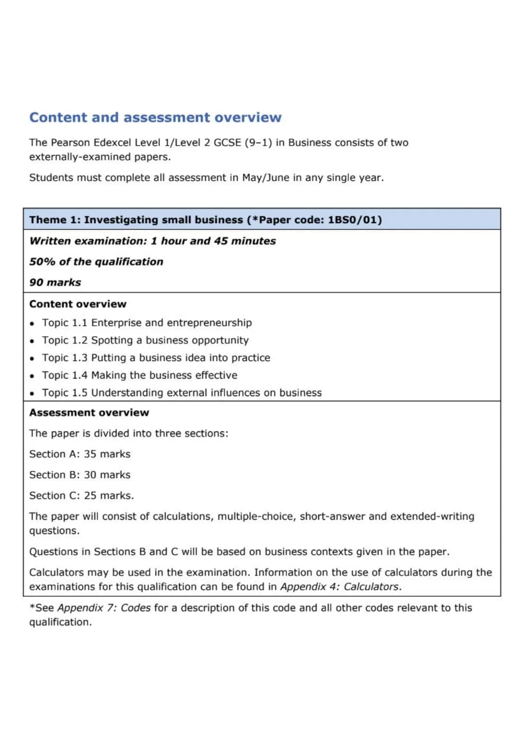 <p>The Pearson Edexcel Level 1/Level 2 GCSE (9-1) in Business consists of two externally-examined papers. Students must complete all assess