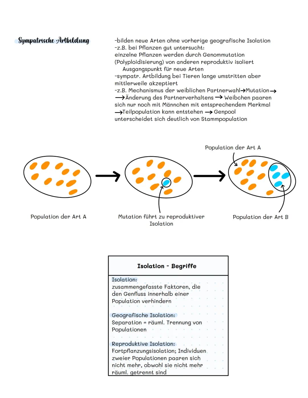 # Artbildung
Allopathische Artbildung
- Auftrennung des Genpools durch geografische Isolation;
in isolierten Arealen durch v.a. 3 Evolutio