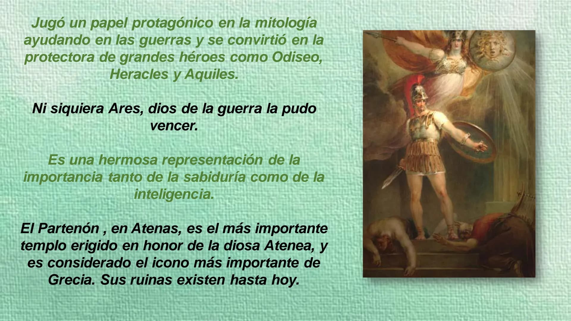 # ATENEA
DIOSA GRIEGA X
Αθήνα
Inteligencia divina o épica
Diosa de la guerra
y la estrategia en
combate.
De la sabiduría, la
habilidad,