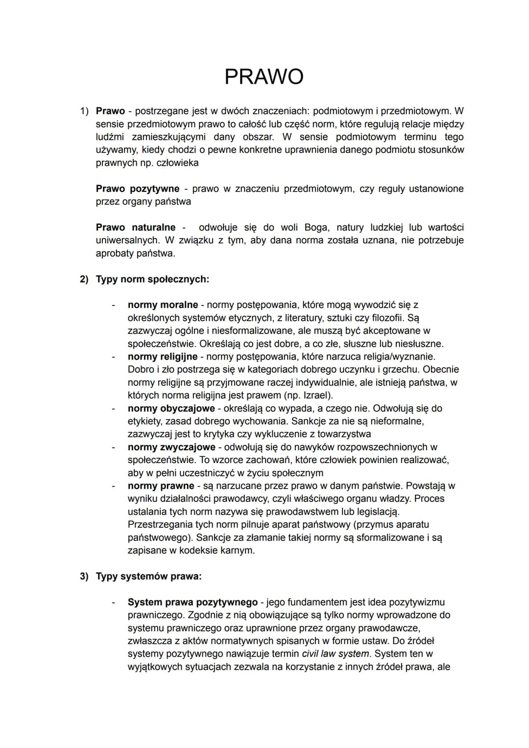 # PRAWO
1) Prawo postrzegane jest w dwóch znaczeniach: podmiotowym i przedmiotowym. W
sensie przedmiotowym prawo to całość lub część norm,