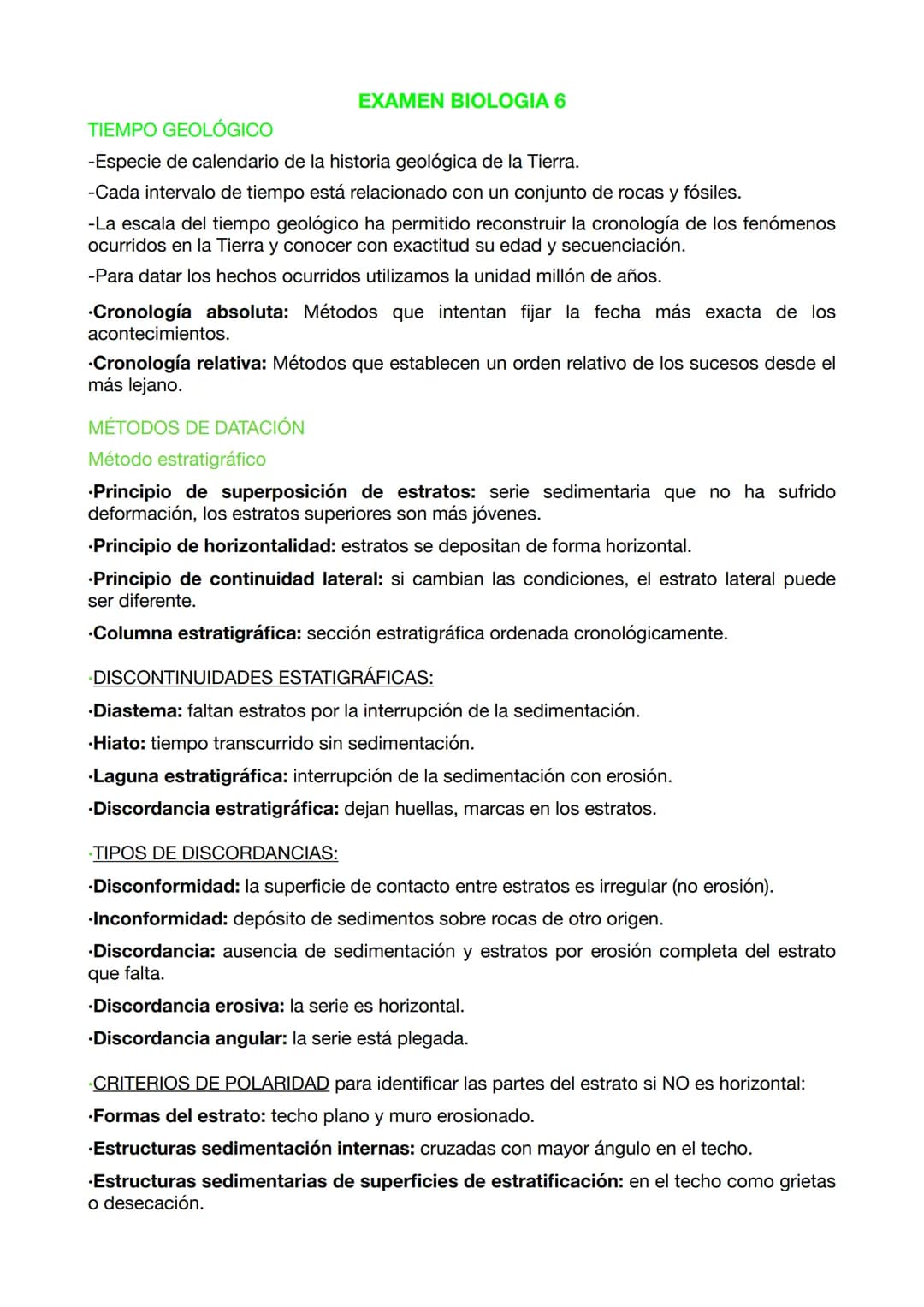 EXAMEN BIOLOGIA 6
TIEMPO GEOLÓGICO
-Especie de calendario de la historia geológica de la Tierra.
-Cada intervalo de tiempo está relacionado