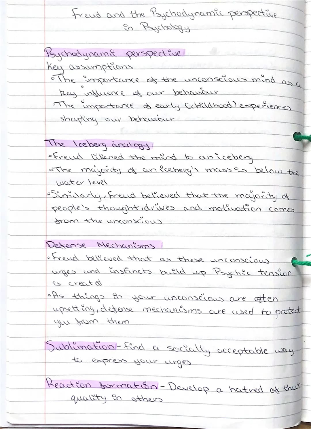 Freud and the Psychodynamic perspective
in Psychology
Psychodynamic perspective
Key assumptions.
•The importance of the unconscious mind as
