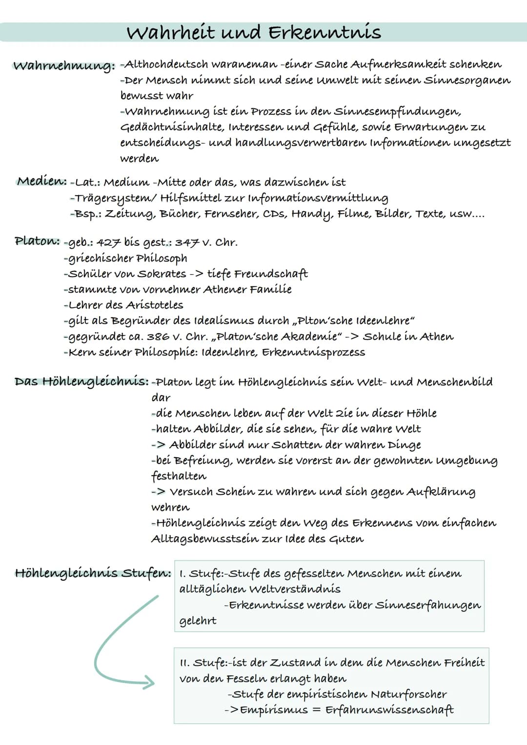 # Wahrheit und Erkenntnis
Wahrnehmung: -Althochdeutsch waraneman -einer Sache Aufmerksamkeit schenken
-Der Mensch nimmt sich und seine umwe