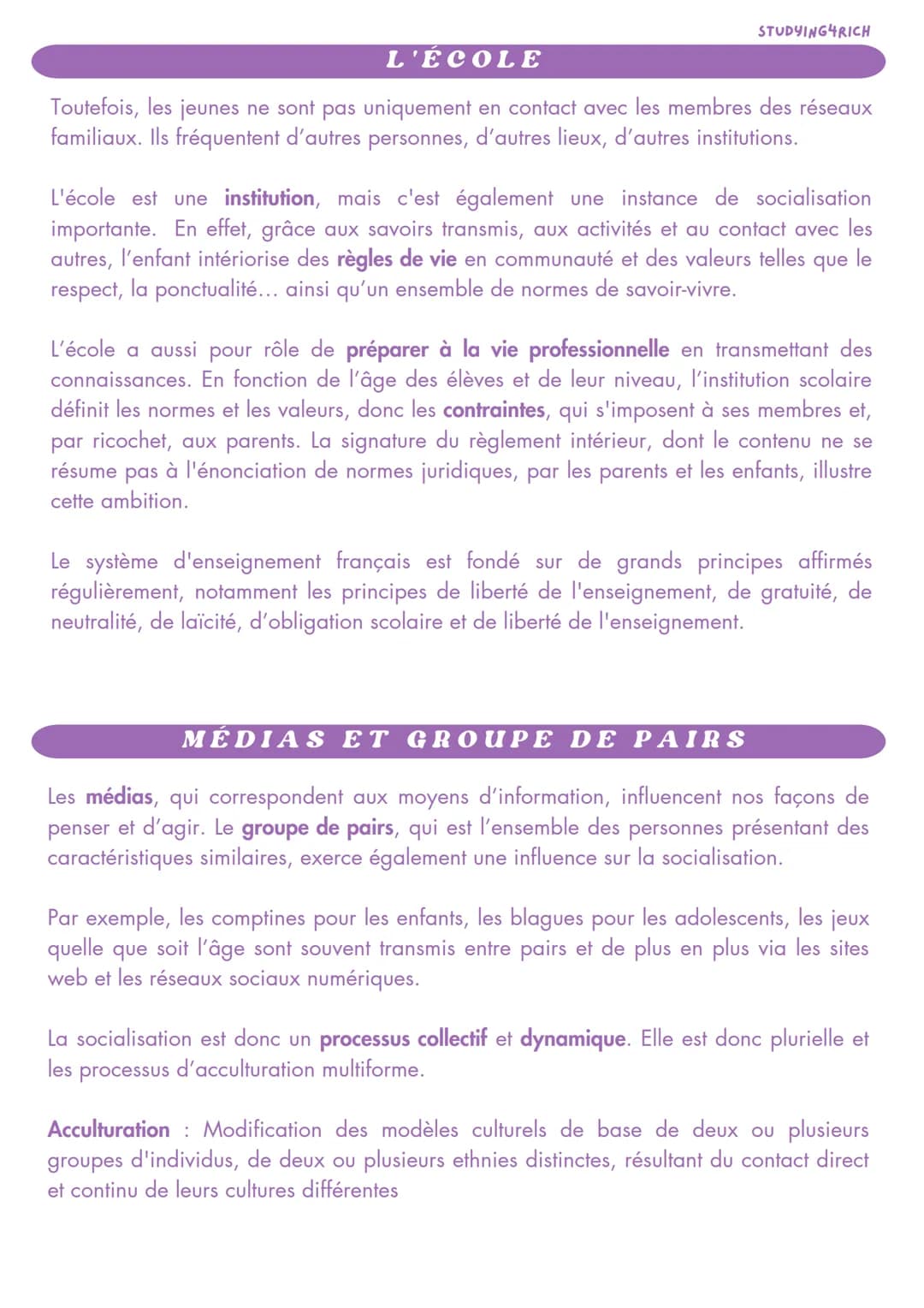 # LA SOCIALISATION
SES
INTRODUCTION
STUDYING4RICH
La socialisation est un processus d'apprentissage qui permet à l'individu d'intérioriser