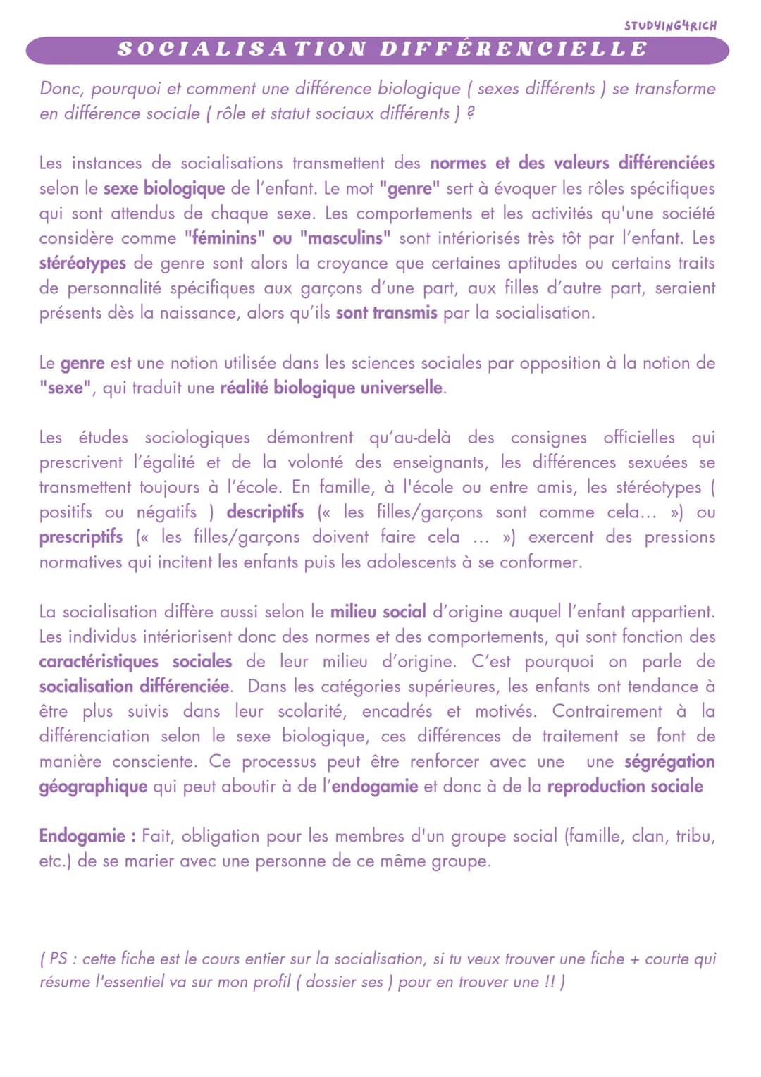 # LA SOCIALISATION
SES
INTRODUCTION
STUDYING4RICH
La socialisation est un processus d'apprentissage qui permet à l'individu d'intérioriser